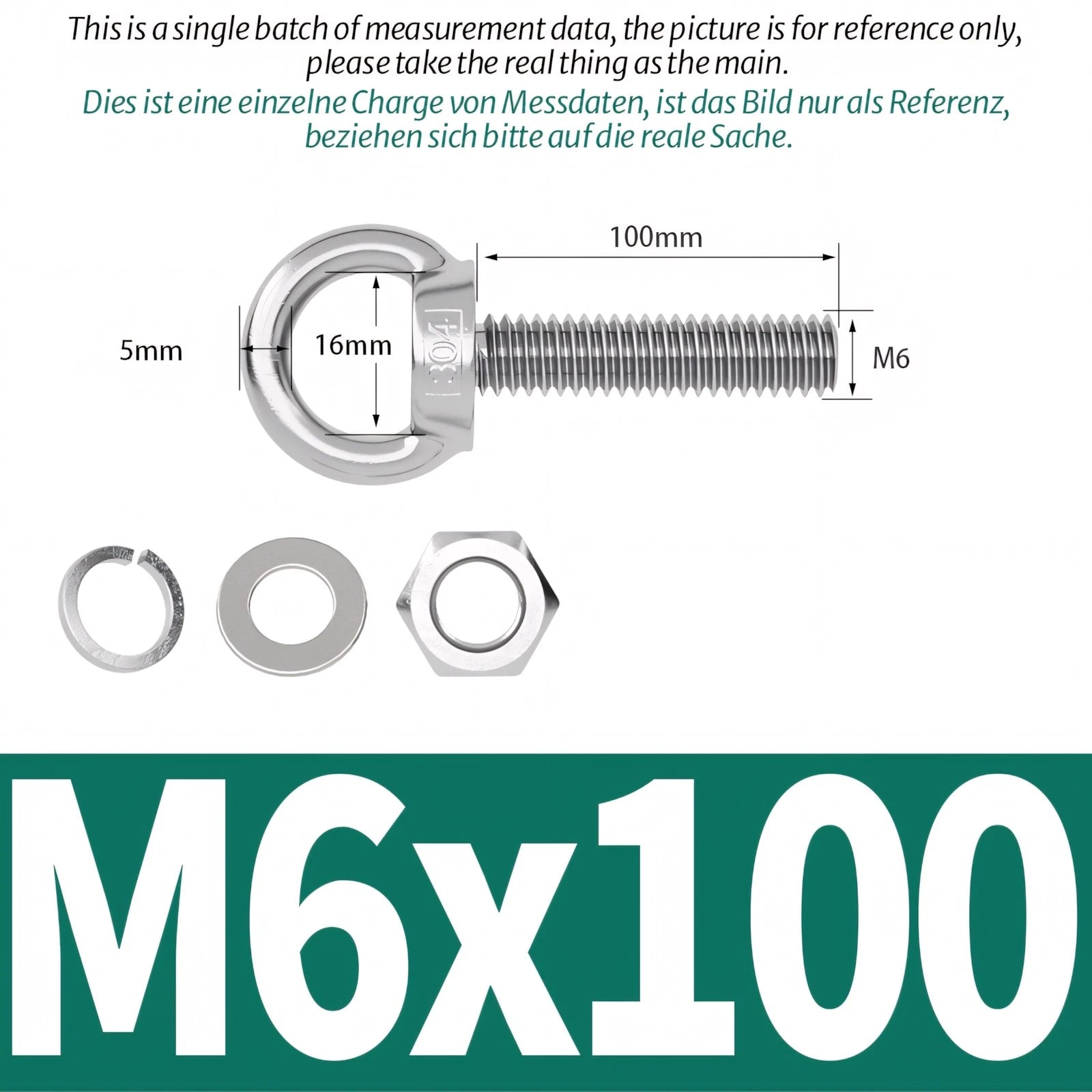 M3 M4 M5 M6 Eye Bolts Kit Screws Nut Washer Long Boat Stainless Steel A2 304
