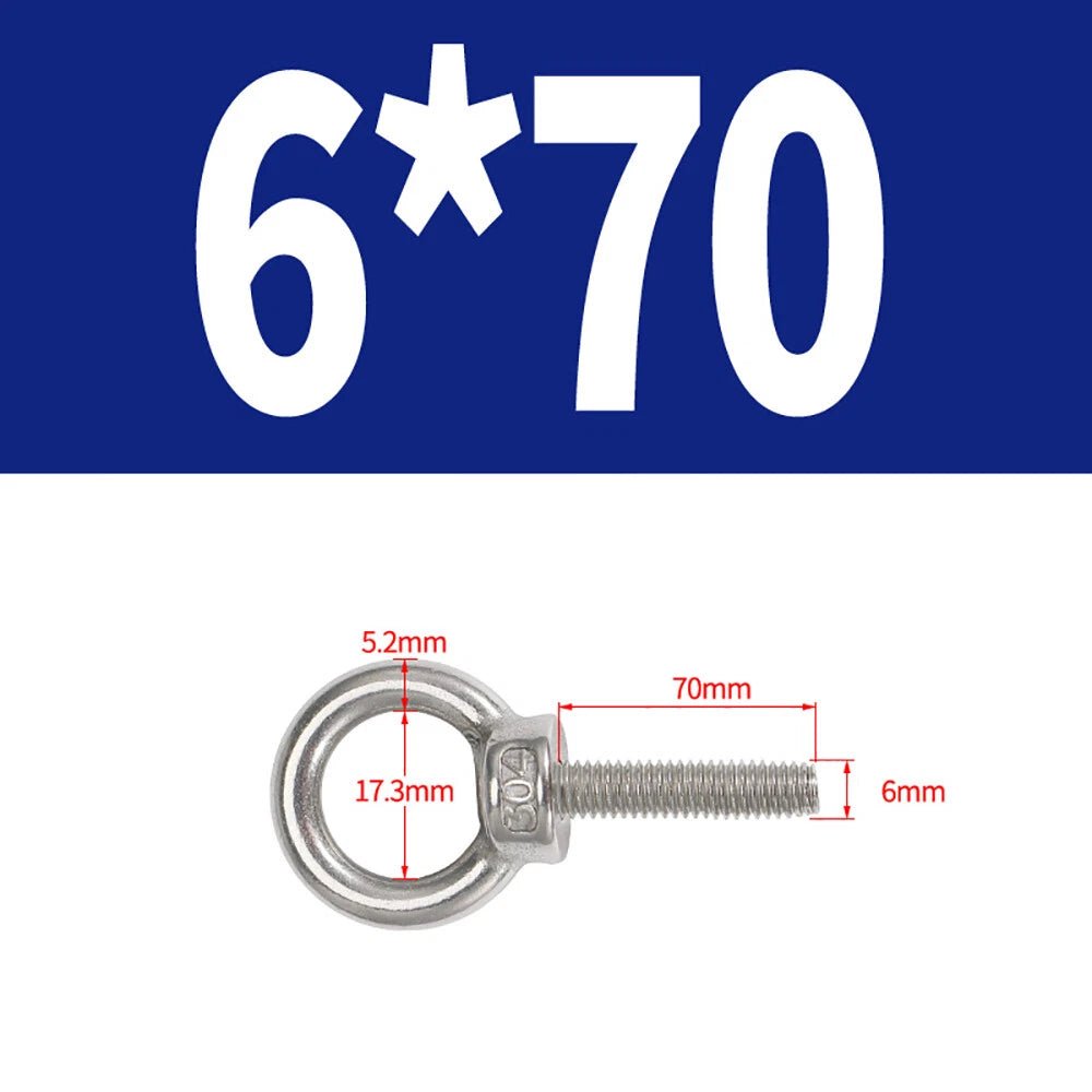A2 Stainless Steel Lifting Eye Bolts DIN 580 — M3 M4 M5 M6 M8, 9mm–200mm - HomeDIYer