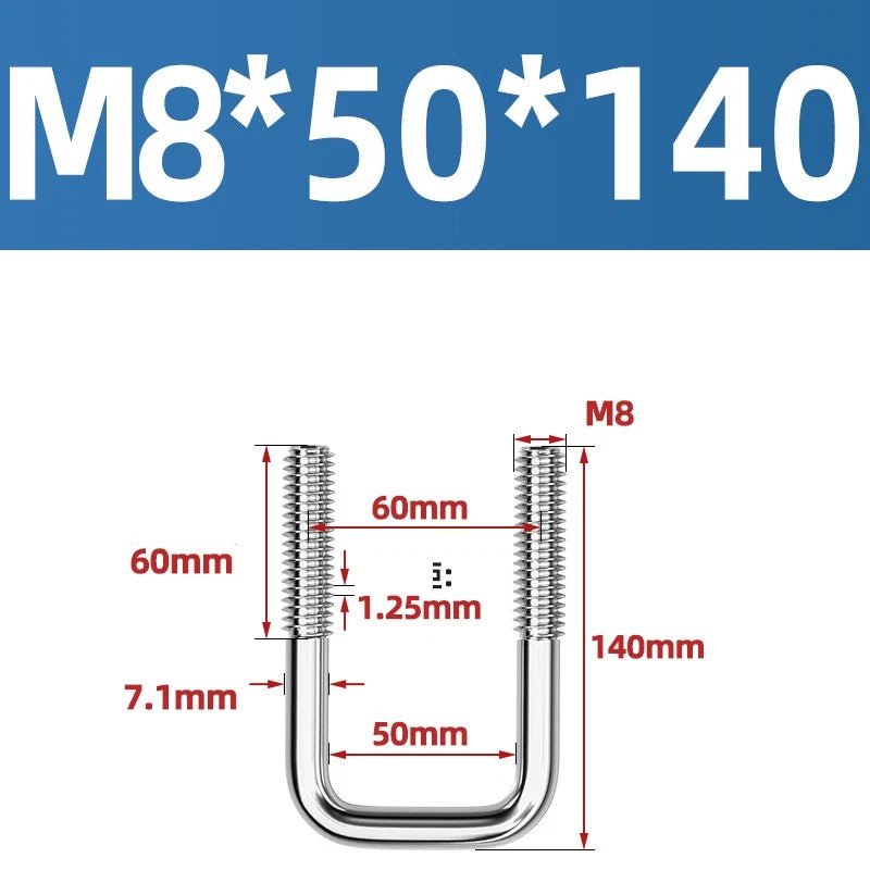 A2 304 Stainless Steel Square U - Bolt Clamp — M6 M8 M10 M12, Multiple Lengths - HomeDIYer