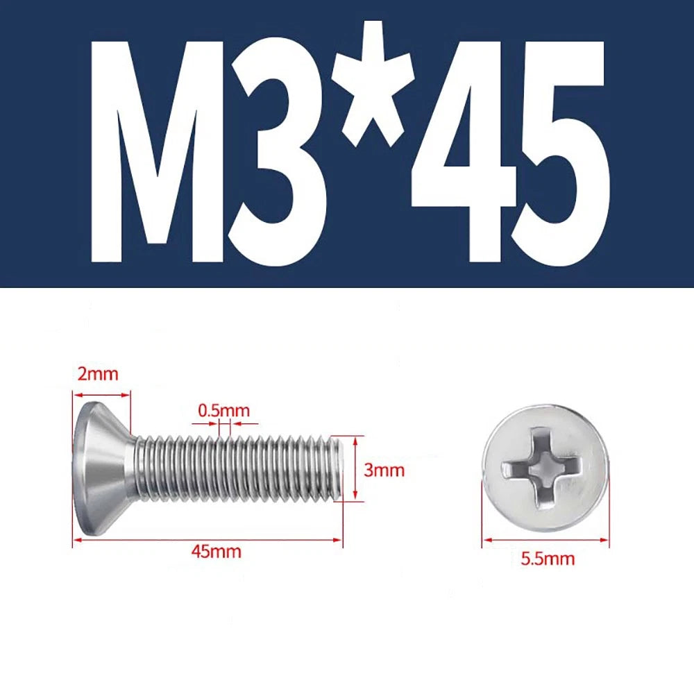 M2–M8 A4 Stainless Steel Phillips Countersunk Screws – Marine Grade, DIN 965, Fully Threaded (3–100mm)
