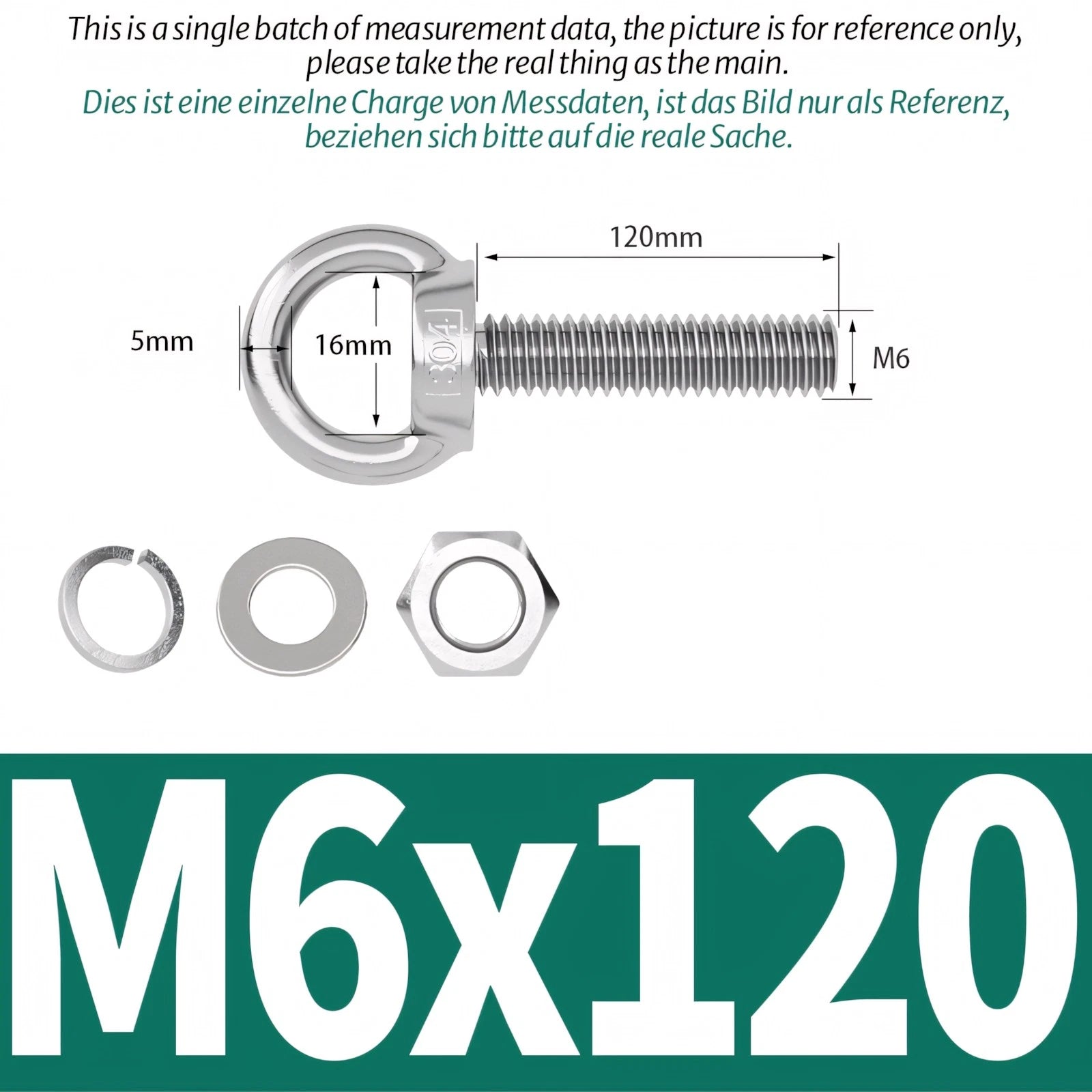 M3 M4 M5 M6 Eye Bolts Kit Screws Nut Washer Long Boat Stainless Steel A2 304