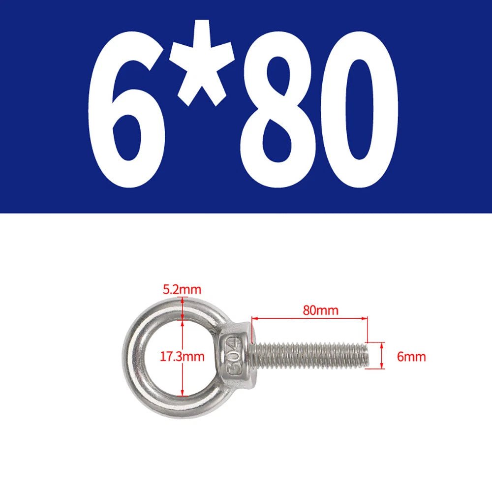 A2 Stainless Steel Lifting Eye Bolts DIN 580 — M3 M4 M5 M6 M8, 9mm–200mm - HomeDIYer