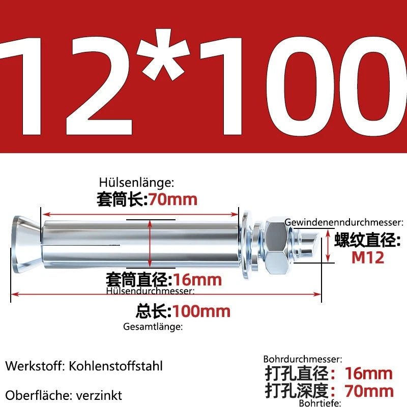 Sleeve Anchor Expansion Bolts for Concrete – Galvanised Carbon Steel M6 to M20 - HomeDIYer