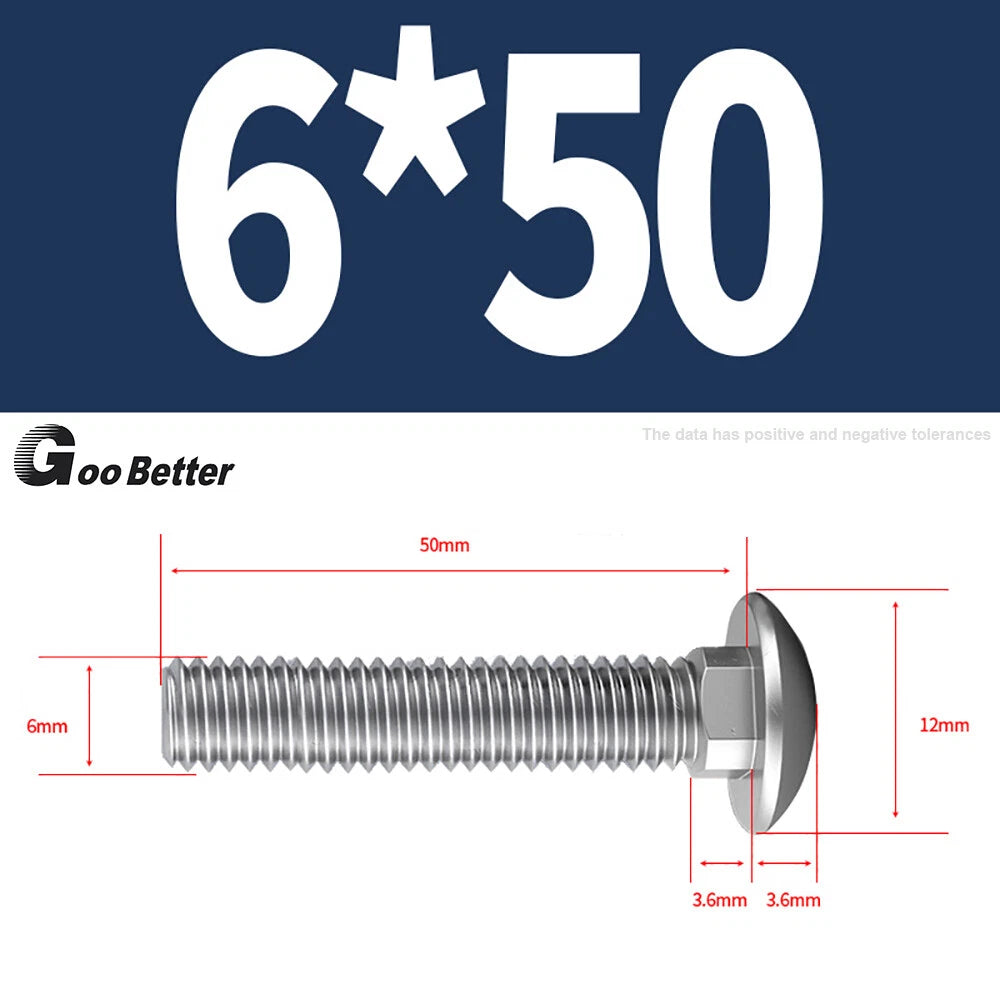 M4–M12 Carriage Bolts A2 Stainless Steel | Cup Square Neck Screws