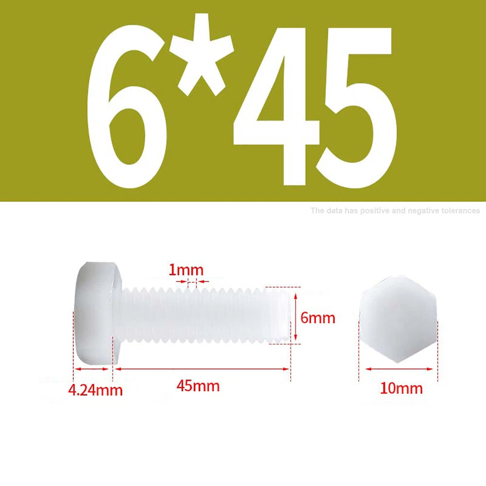 M3–M12 White Nylon Hex Bolts | Plastic Hexagon Head Machine Screws DIN 933