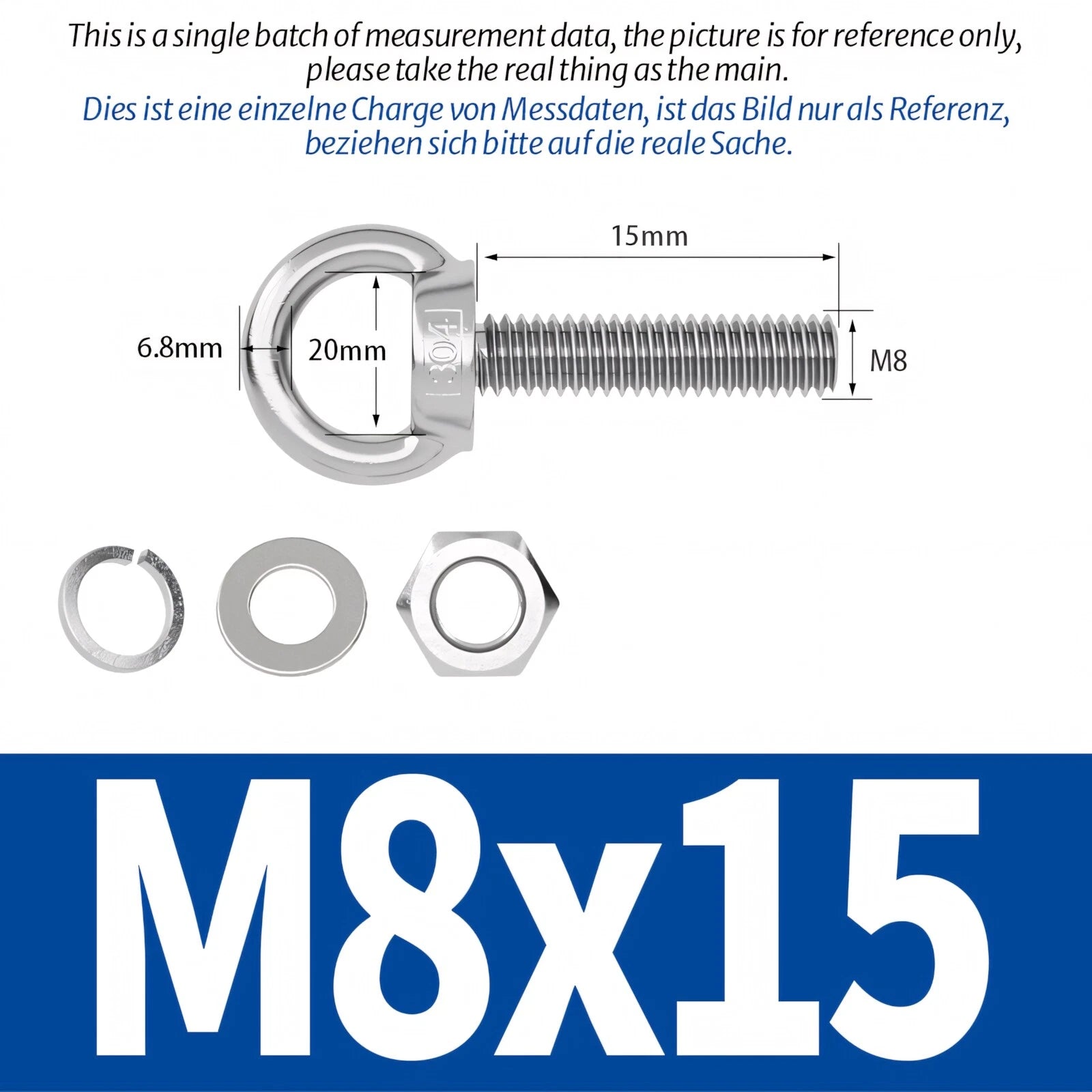 M3 M4 M5 - M20 Eye Bolts Kit Screws Nut Washer Long Boat Stainless Steel A2 304