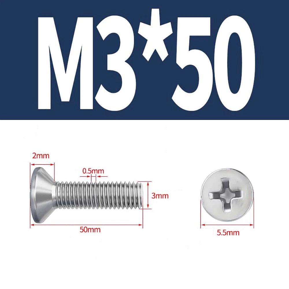 M2–M8 A4 Stainless Steel Phillips Countersunk Screws – Marine Grade, DIN 965, Fully Threaded (3–100mm)