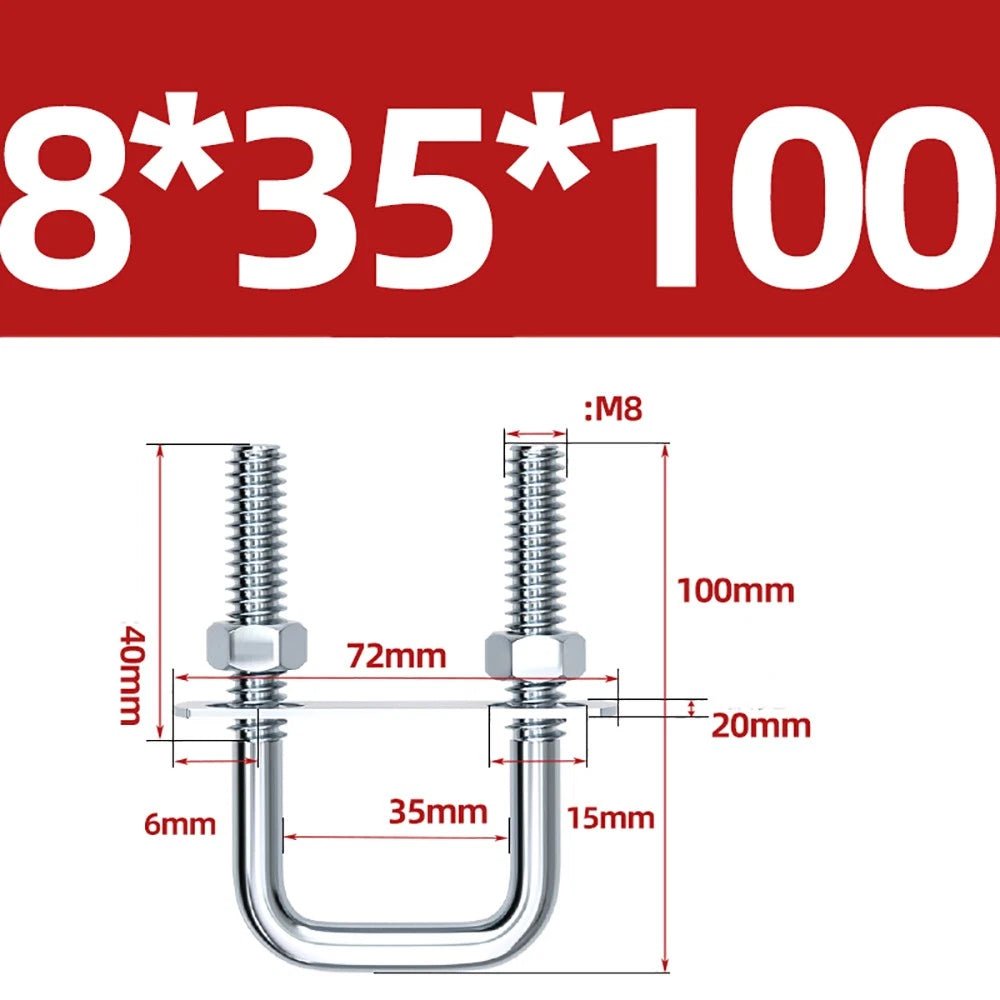 Square U - Bolts with Plate and Nuts – M6 M8 M10 M12 Zinc Plated, Trailer & Pipe Clamp Fasteners - HomeDIYer