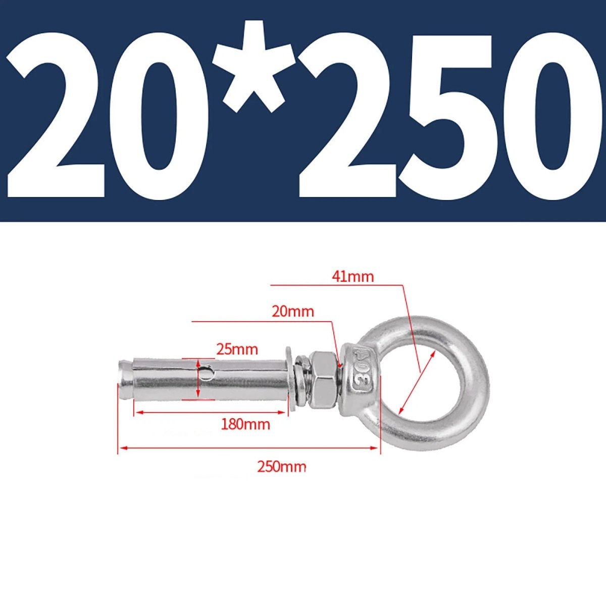 Closed Hook Eye Bolt with Rawl Shield Wall Anchor — A2 Stainless Steel (M6–M20) - HomeDIYer