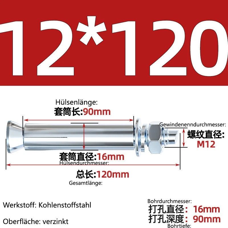 Sleeve Anchor Expansion Bolts for Concrete – Galvanised Carbon Steel M6 to M20 - HomeDIYer