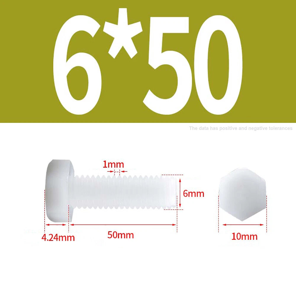M3–M12 White Nylon Hex Bolts | Plastic Hexagon Head Machine Screws DIN 933