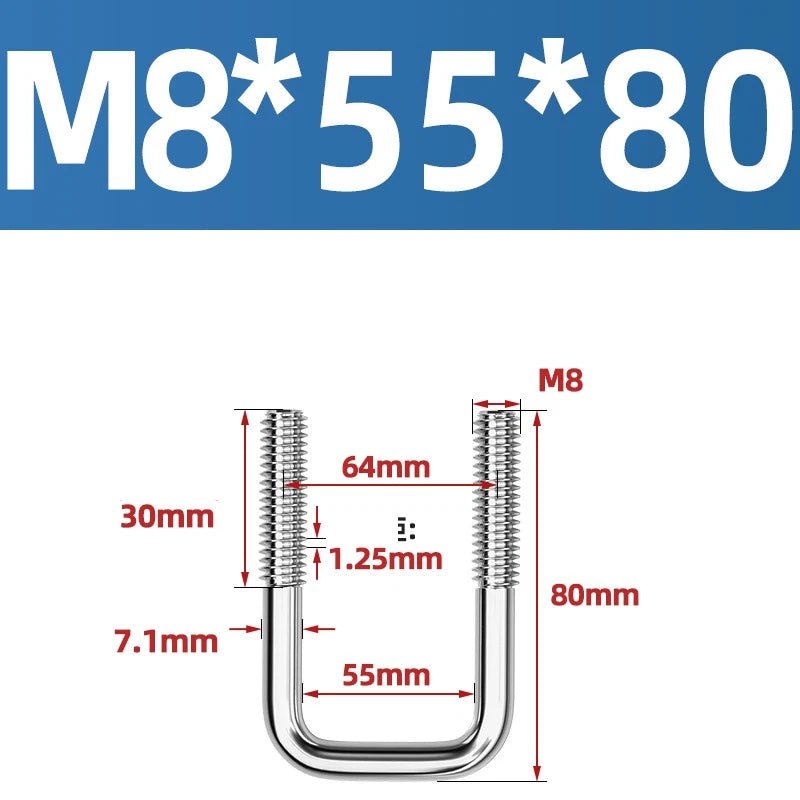 A2 304 Stainless Steel Square U - Bolt Clamp — M6 M8 M10 M12, Multiple Lengths - HomeDIYer