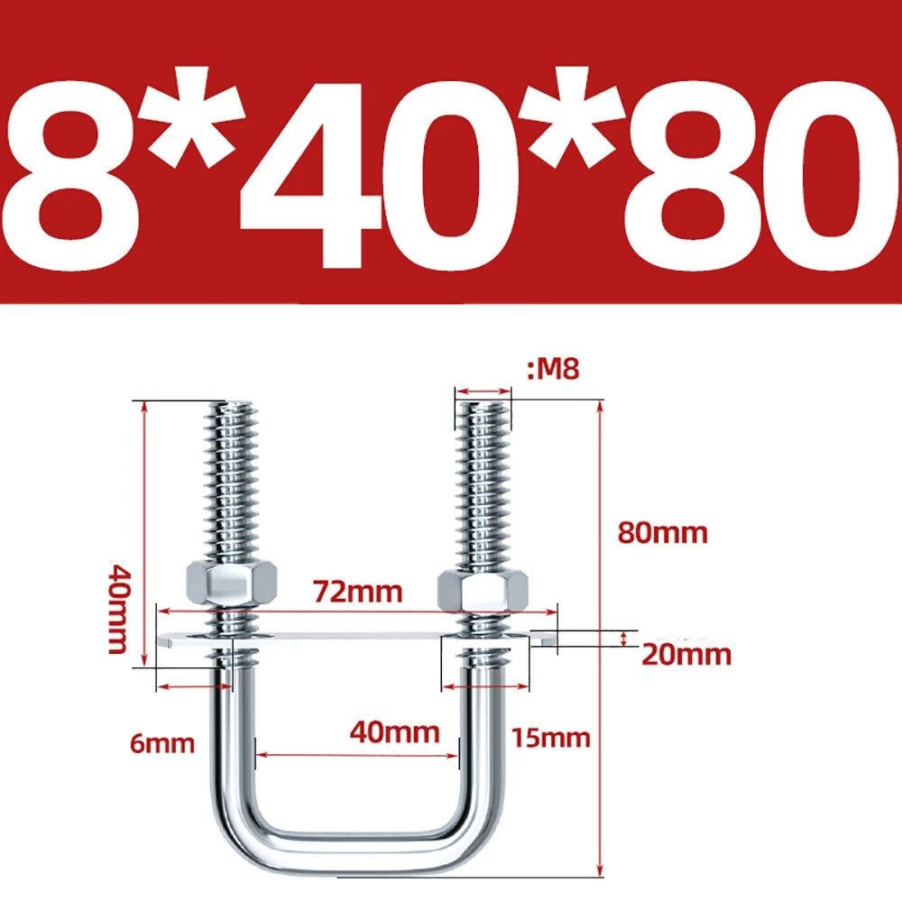 Square U - Bolts with Plate and Nuts – M6 M8 M10 M12 Zinc Plated, Trailer & Pipe Clamp Fasteners - HomeDIYer