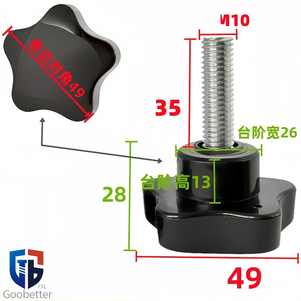 Plastic Star Knobs Clamping Bolts Thumb Screws Machine Handle Black M8 M10