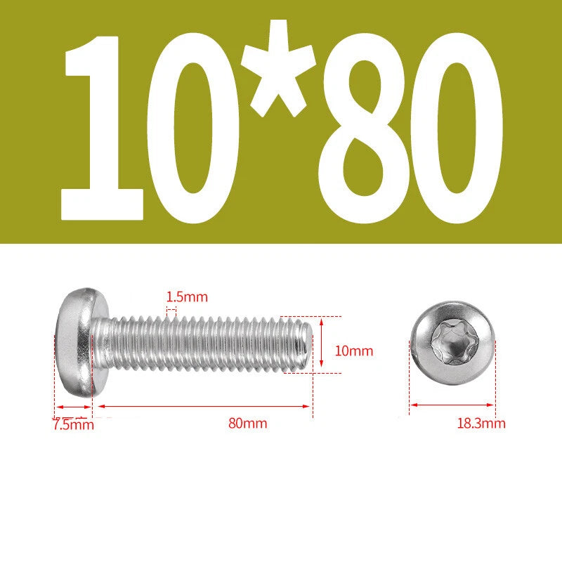 M6 M8 M10 A2 STAINLESS STEEL TORX PAN HEAD MACHINE SCREWS HEXOBULAR BOLTS