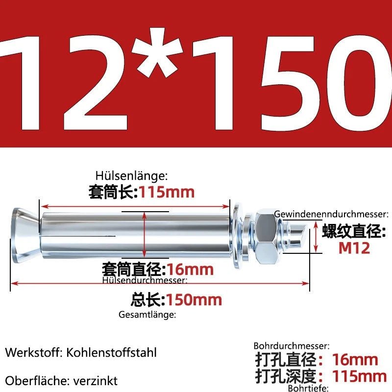 Sleeve Anchor Expansion Bolts for Concrete – Galvanised Carbon Steel M6 to M20 - HomeDIYer