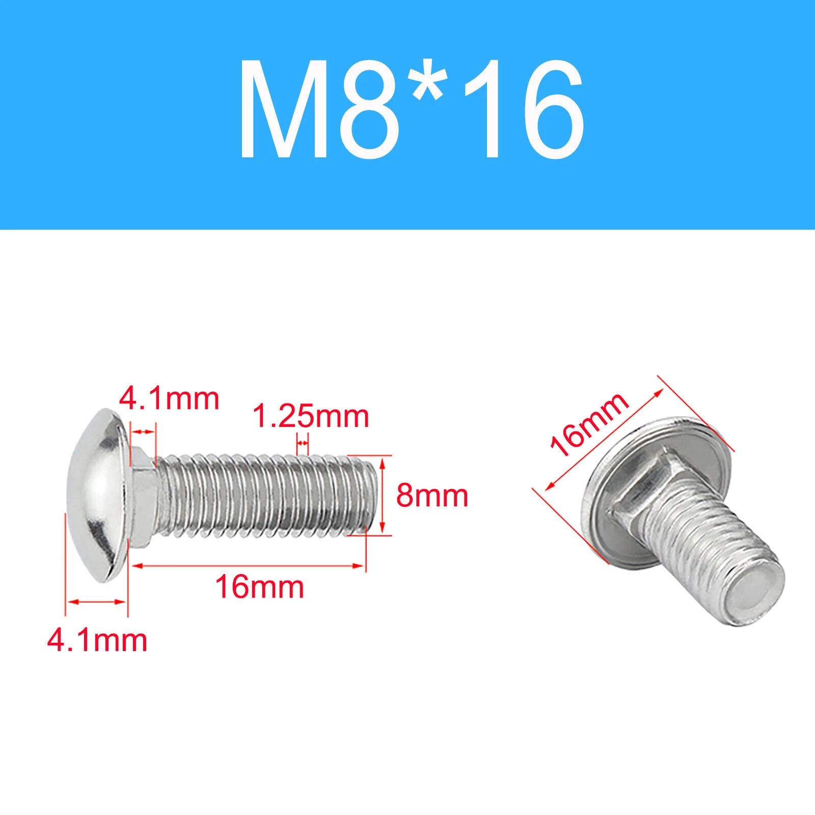 A2 Stainless Steel Carriage Bolts (Coach Bolts) — M3 M4 M5 M6 M8 M10 M12