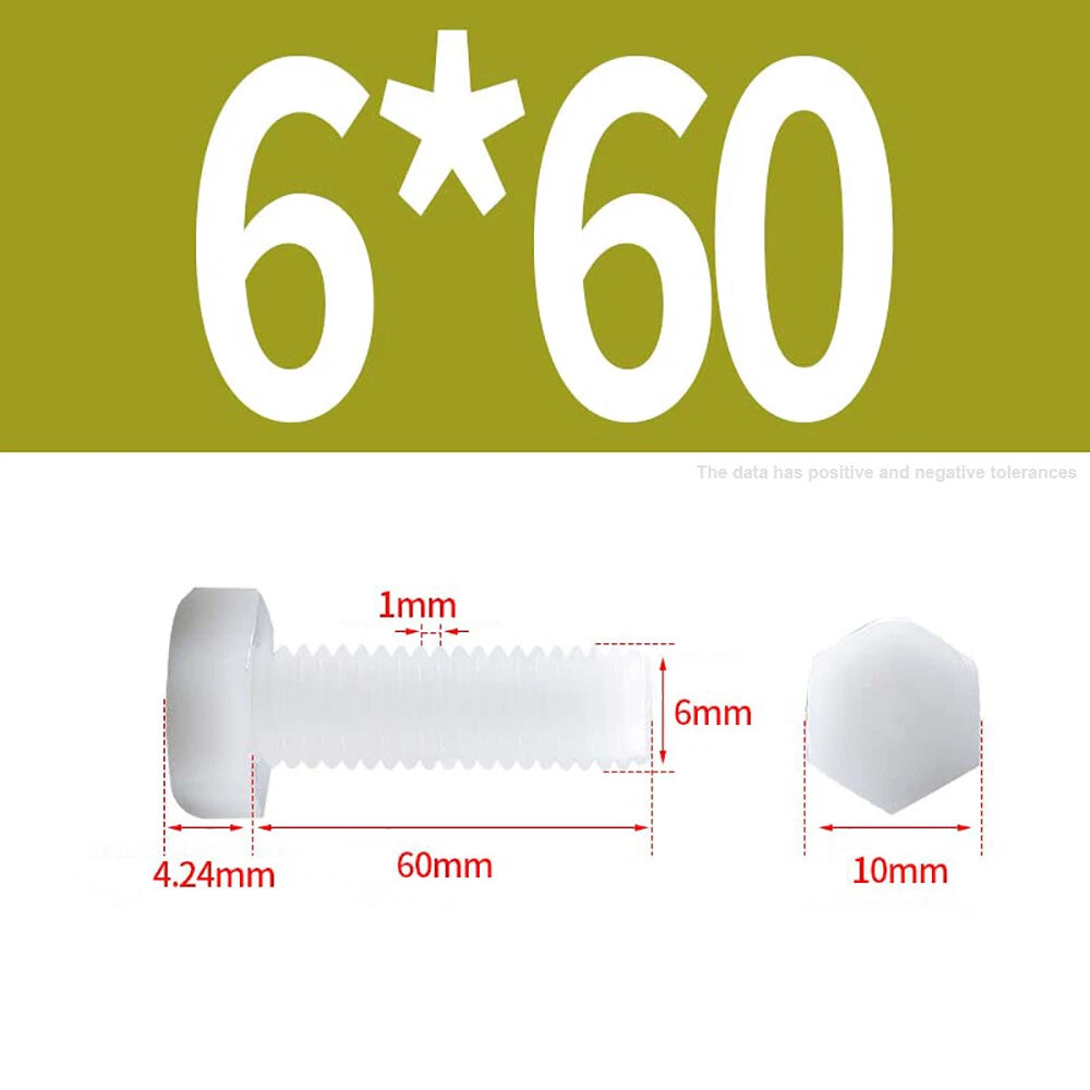 M3–M12 White Nylon Hex Bolts | Plastic Hexagon Head Machine Screws DIN 933