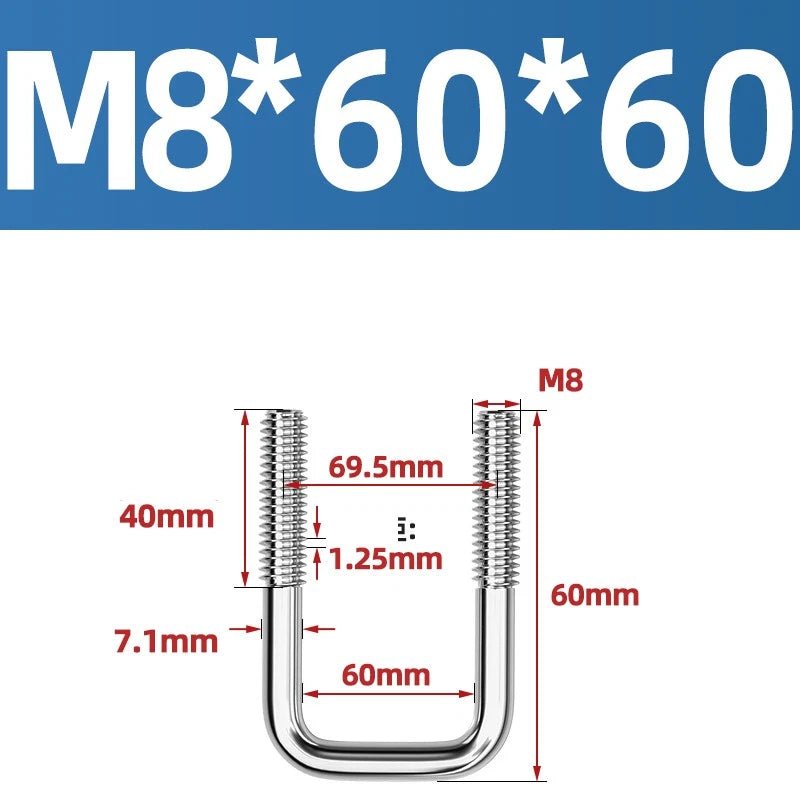 A2 304 Stainless Steel Square U - Bolt Clamp — M6 M8 M10 M12, Multiple Lengths - HomeDIYer
