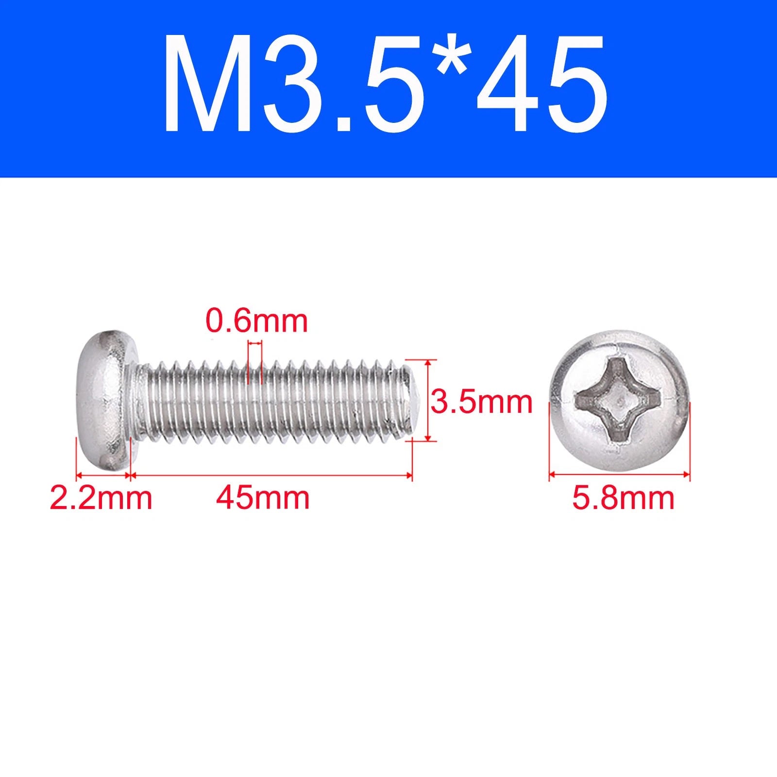 M3 M3.5 M4 M5 A2 Stainless Steel Pozi Pan Head Machine Screws DIN 7985