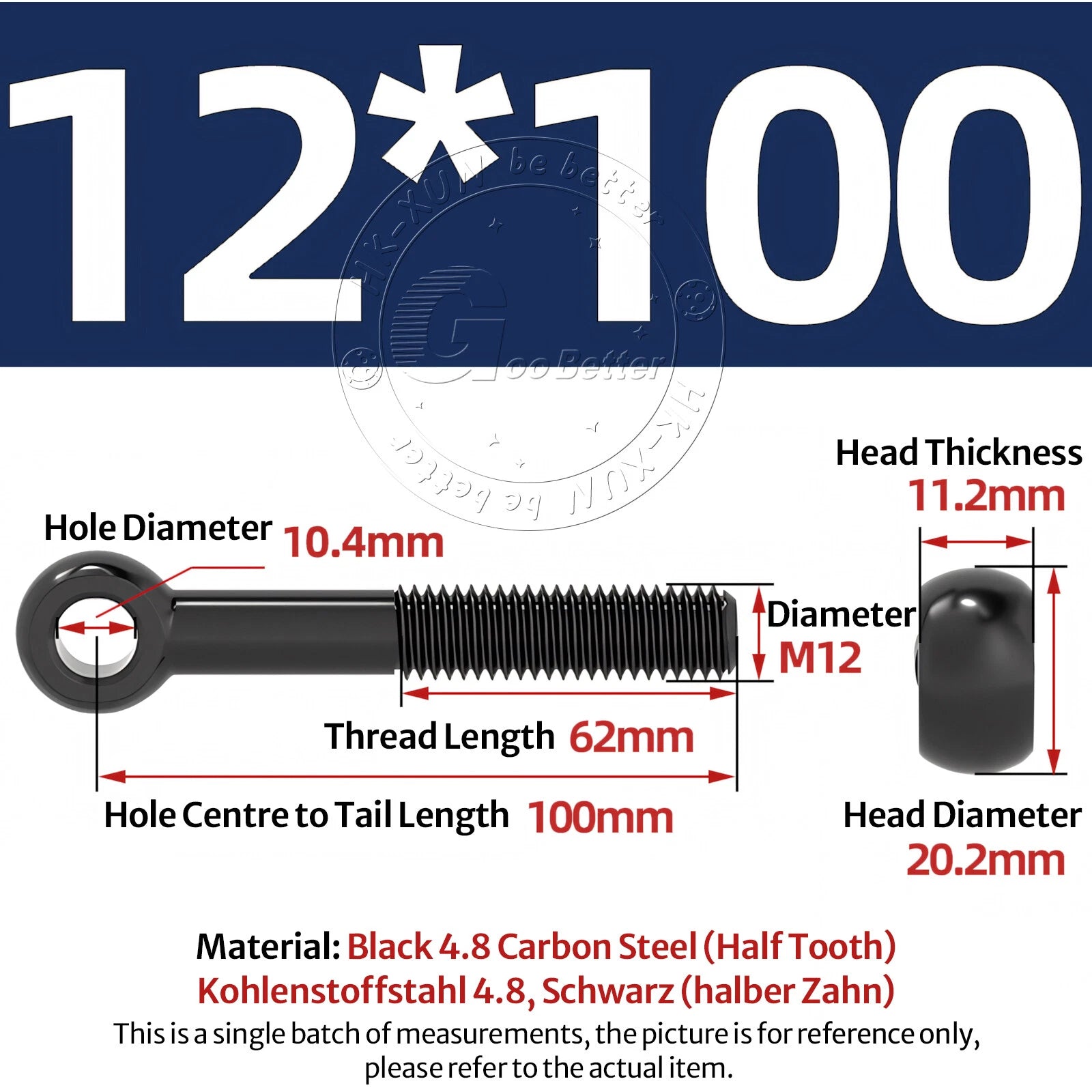 Eye Bolts Threaded Rings 4.8 Carbon Steel Catenary Wire Hanging Eyelet Screws