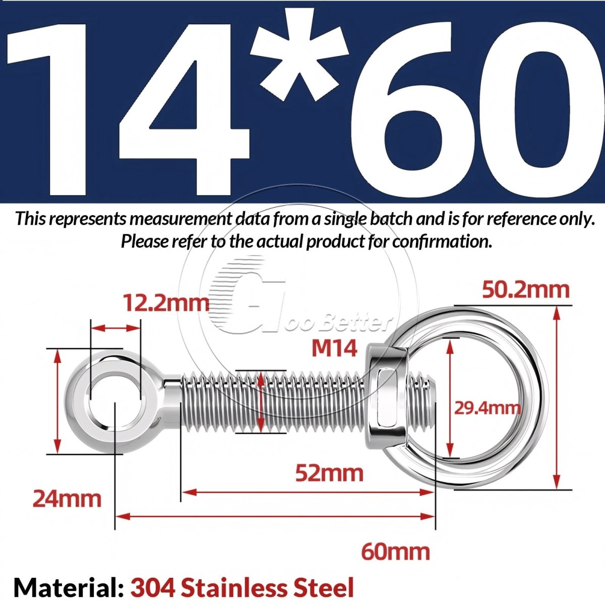 M10 M12 M14 Stainless Steel Eye Bolt & Eye Nut Set — A2 - 304, Threaded Lifting Ring - HomeDIYer