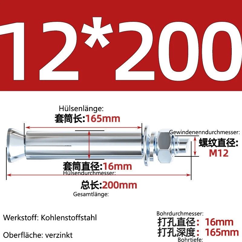 Sleeve Anchor Expansion Bolts for Concrete – Galvanised Carbon Steel M6 to M20 - HomeDIYer