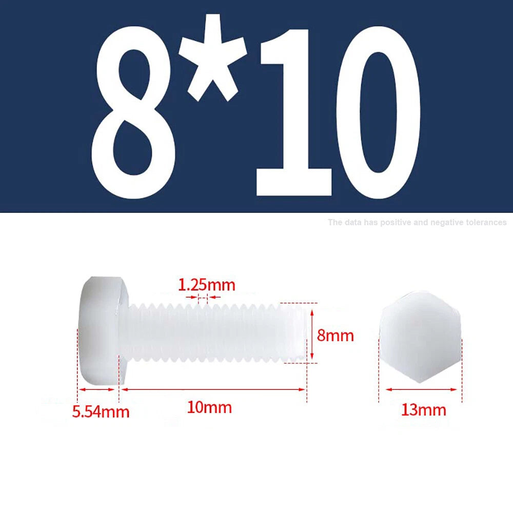M3–M12 White Nylon Hex Bolts | Plastic Hexagon Head Machine Screws DIN 933