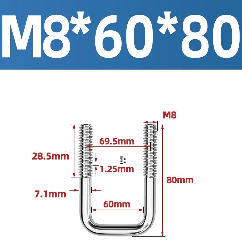 A2 304 Stainless Steel Square U - Bolt Clamp — M6 M8 M10 M12, Multiple Lengths - HomeDIYer