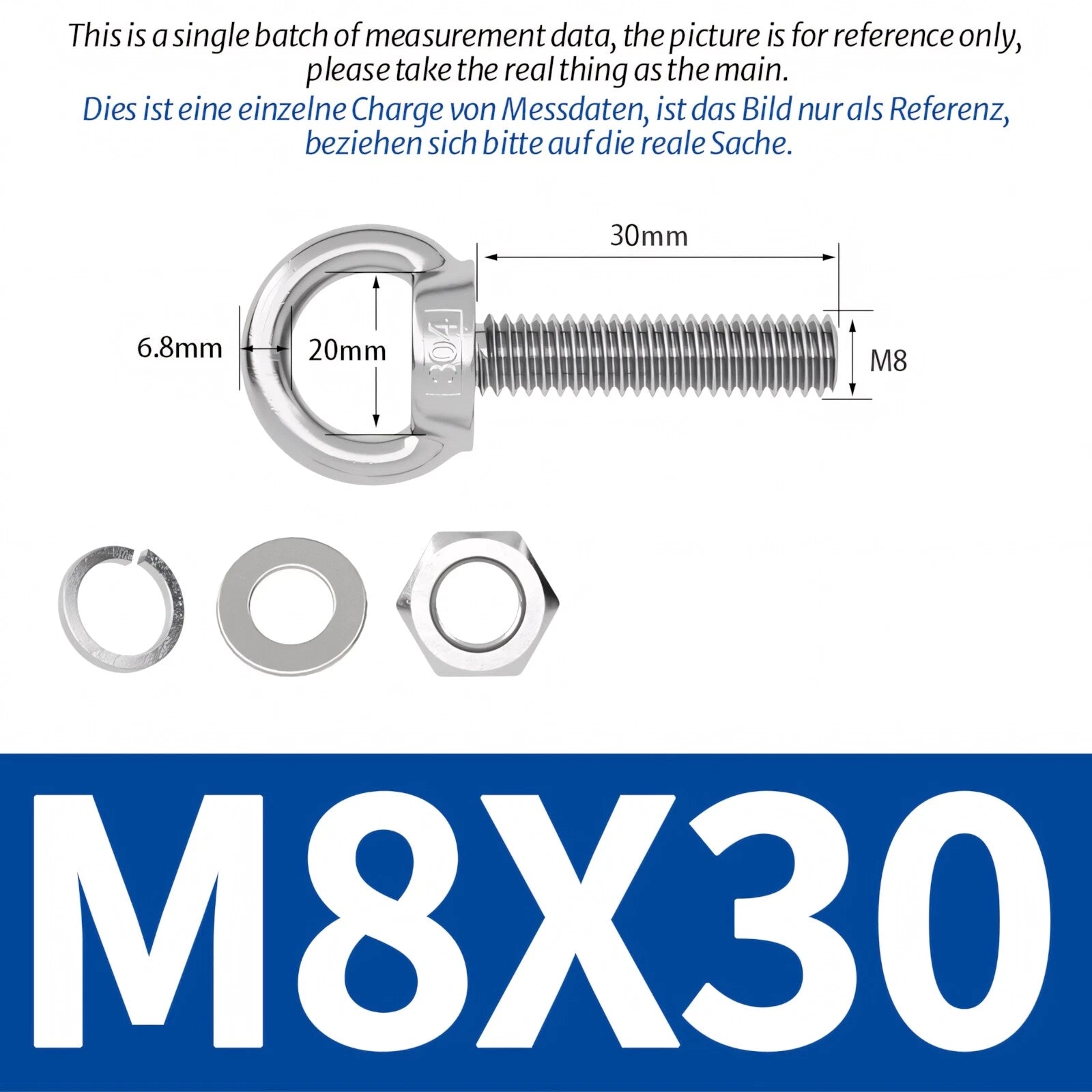 M3 M4 M5 - M20 Eye Bolts Kit Screws Nut Washer Long Boat Stainless Steel A2 304