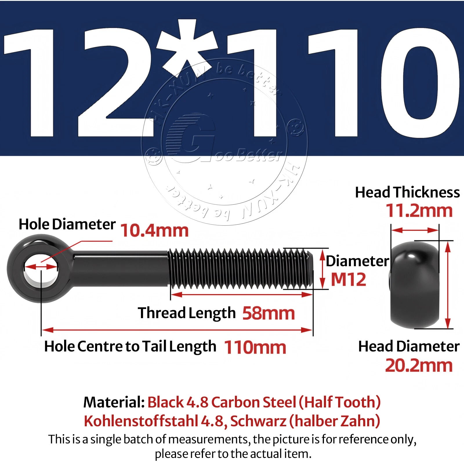 Eye Bolts Threaded Rings 4.8 Carbon Steel Catenary Wire Hanging Eyelet Screws