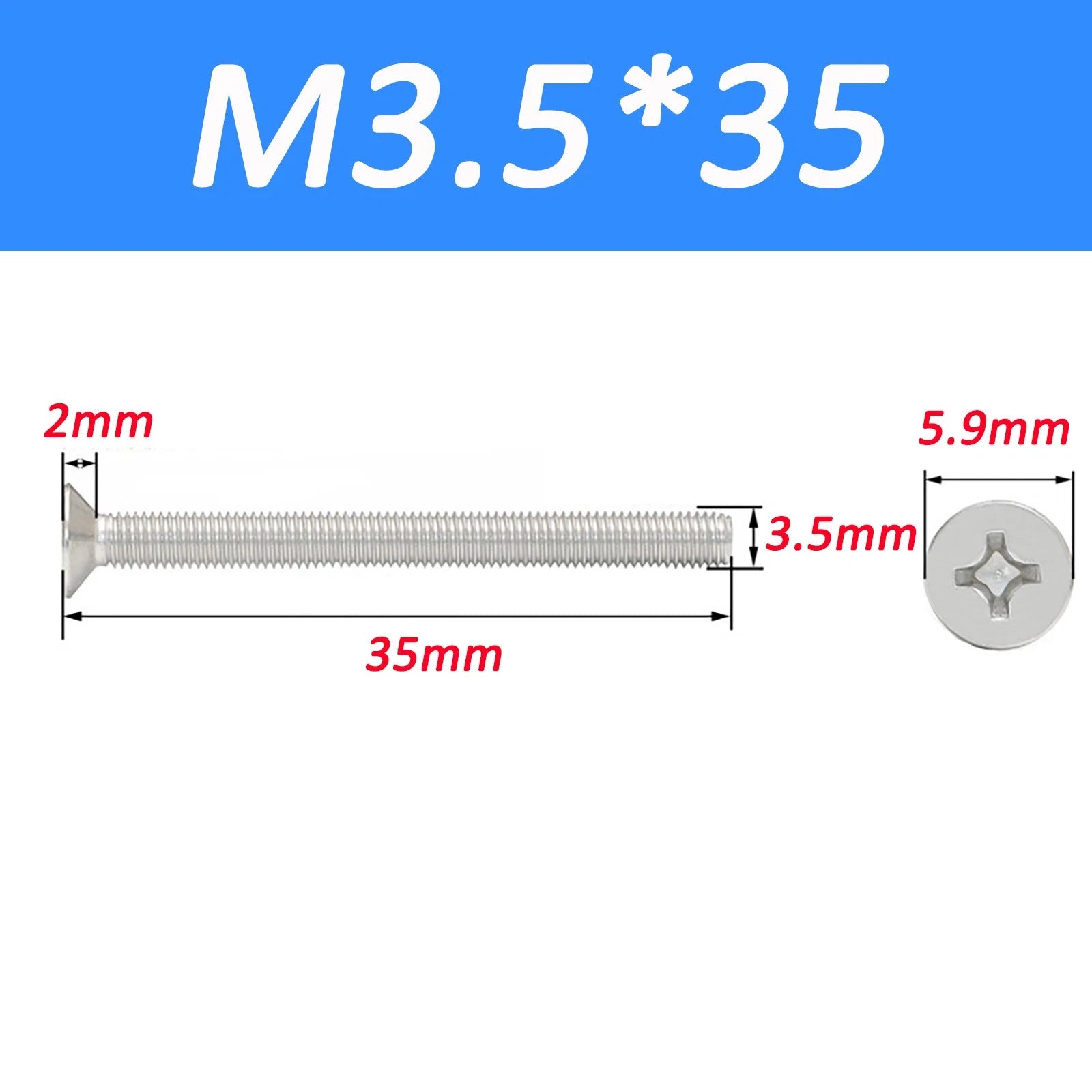 A2 Stainless Steel Countersunk Phillips Machine Screws DIN 965 — Extra Long M2–M12