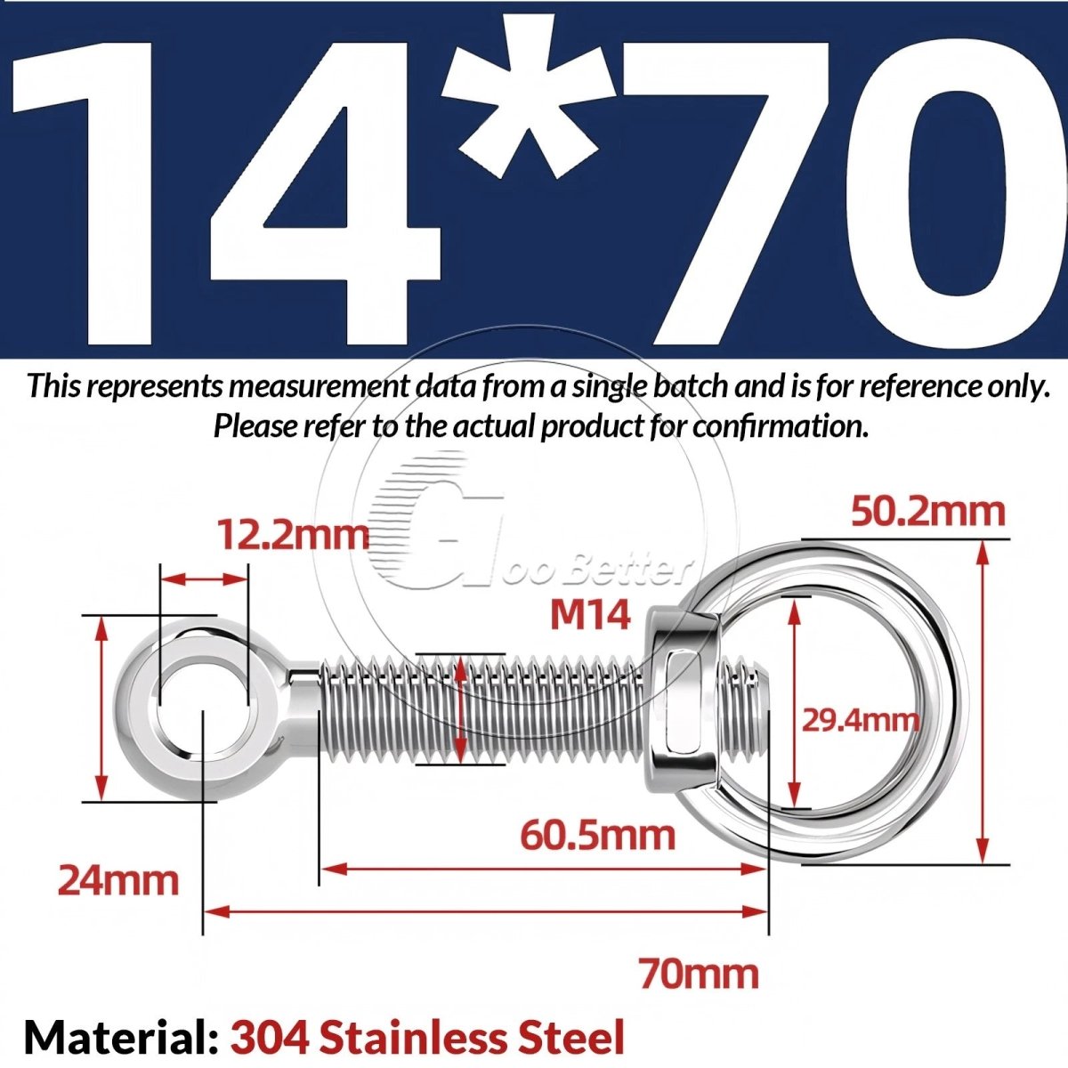 M10 M12 M14 Stainless Steel Eye Bolt & Eye Nut Set — A2 - 304, Threaded Lifting Ring - HomeDIYer