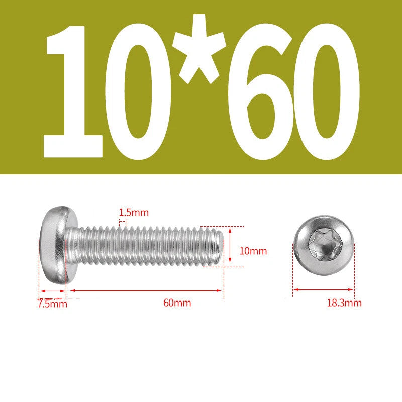 M6 M8 M10 A2 STAINLESS STEEL TORX PAN HEAD MACHINE SCREWS HEXOBULAR BOLTS