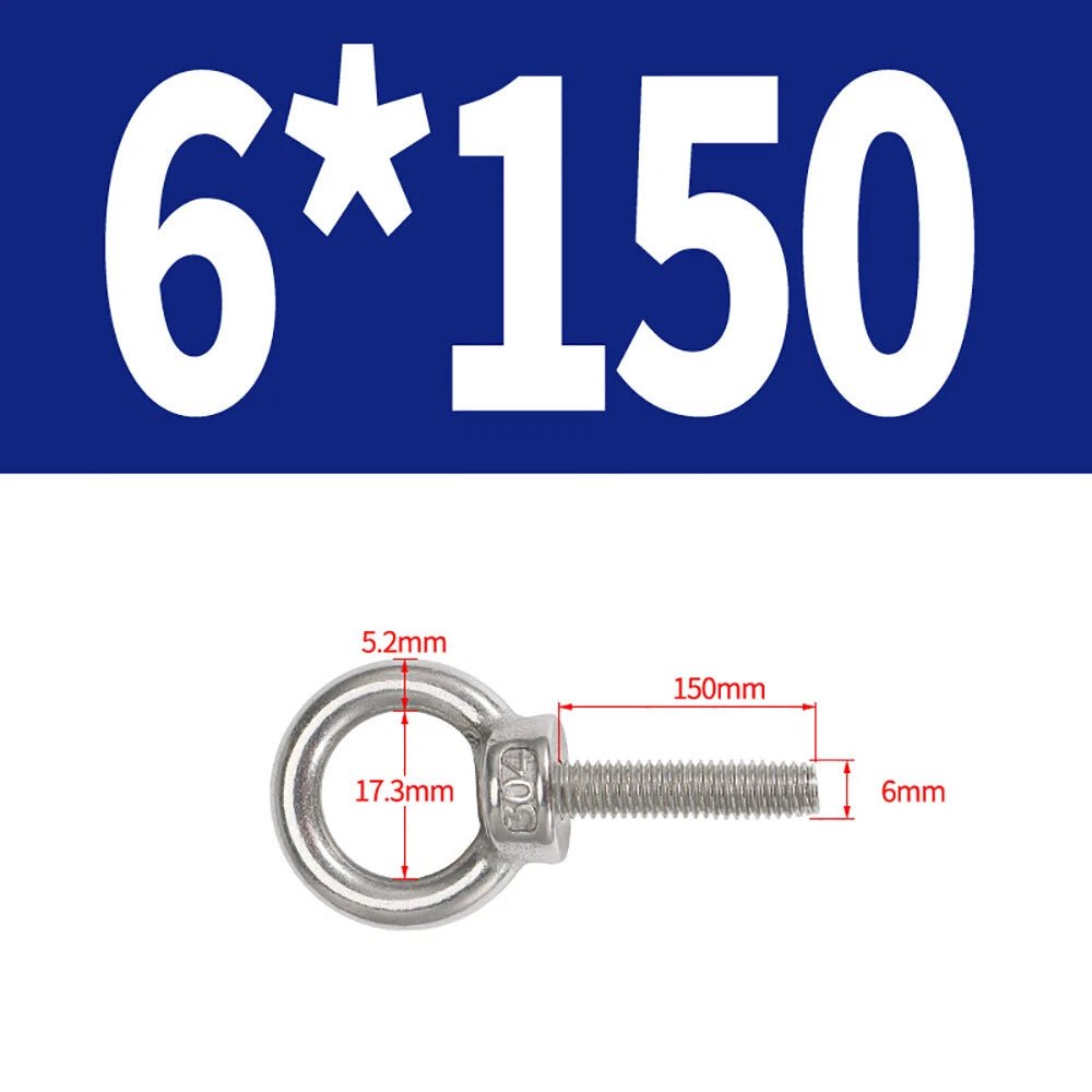 A2 Stainless Steel Lifting Eye Bolts DIN 580 — M3 M4 M5 M6 M8, 9mm–200mm - HomeDIYer