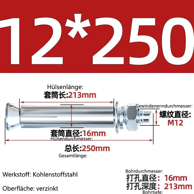 Sleeve Anchor Expansion Bolts for Concrete – Galvanised Carbon Steel M6 to M20 - HomeDIYer