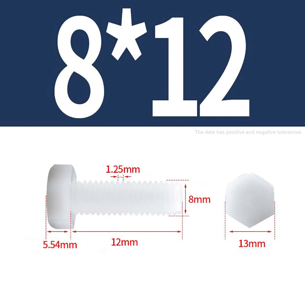 M3–M12 White Nylon Hex Bolts | Plastic Hexagon Head Machine Screws DIN 933