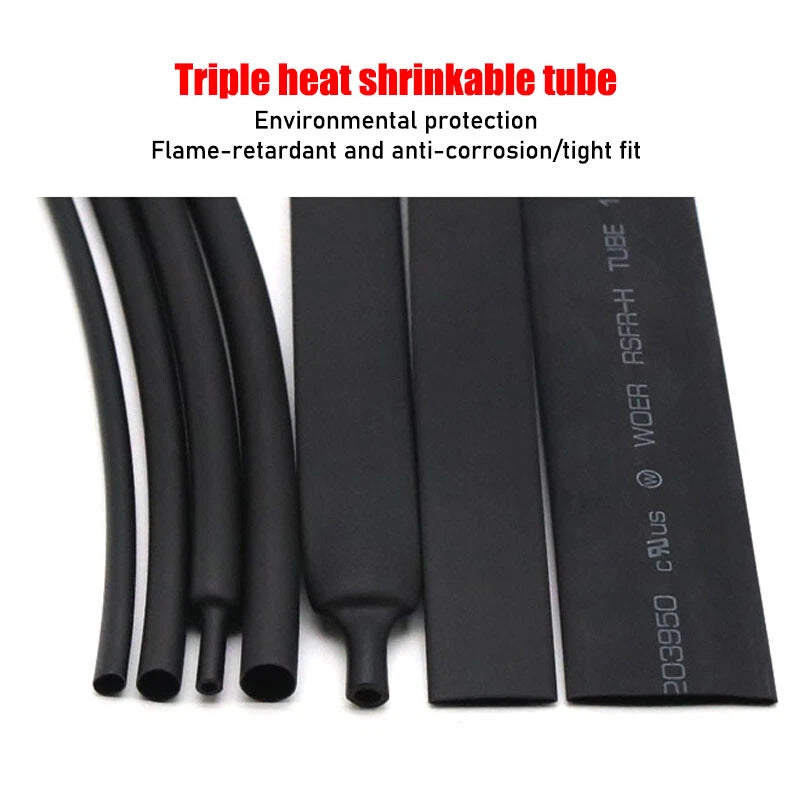 3:1 Ratio Heat Shrink Tubing – Black Electrical Wire Sleeving (Without Glue)