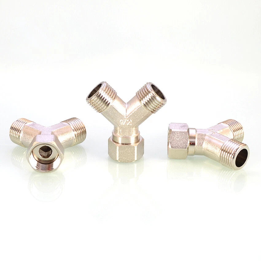 Brass BSP 1/2" Y-Type 3-Way Pipe Fitting — Female & Male Thread Connector Adapter
