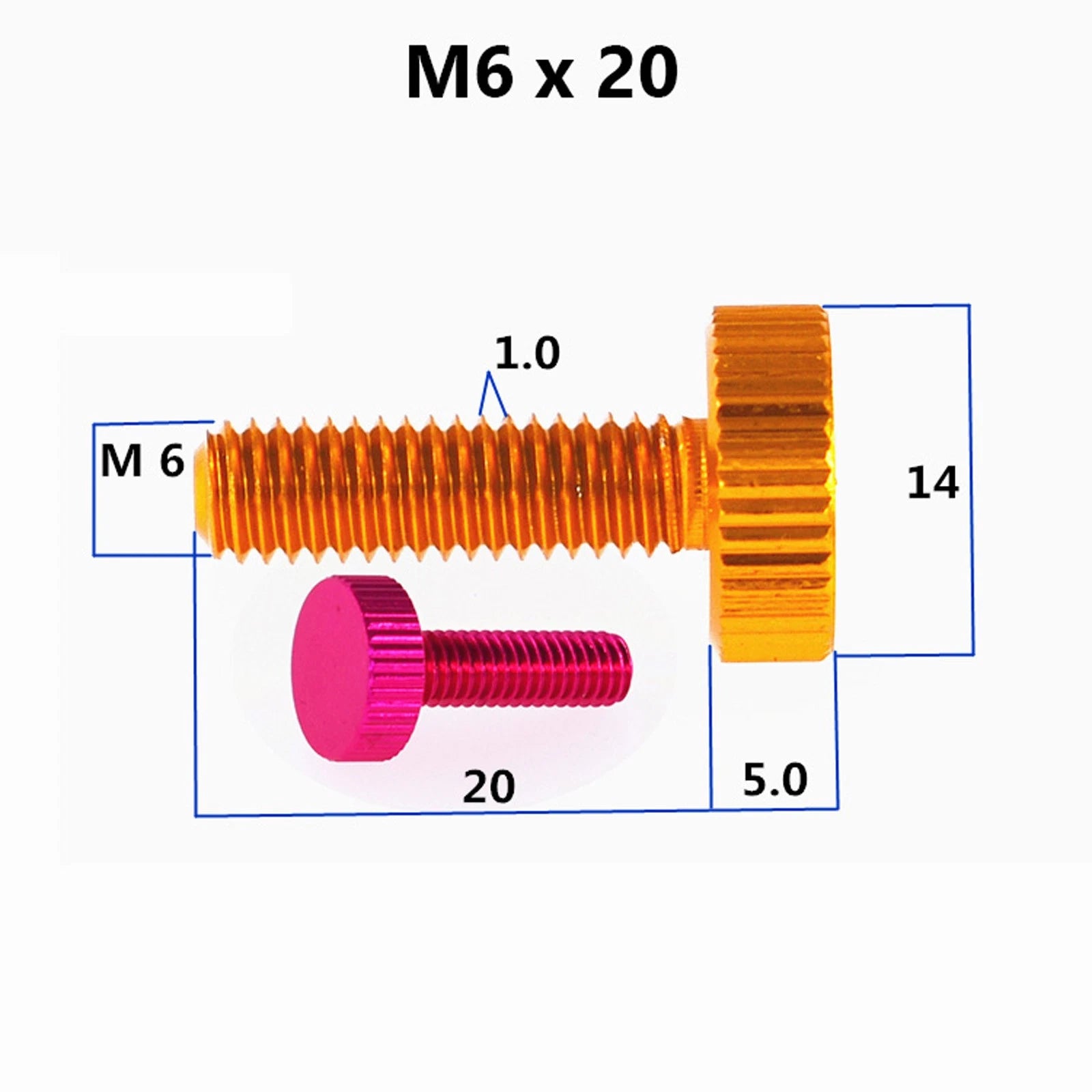 Knurled Thumb Screws M6 x 20mm Aluminum Alloy DIY Hand Tighten Grip Knob Bolts