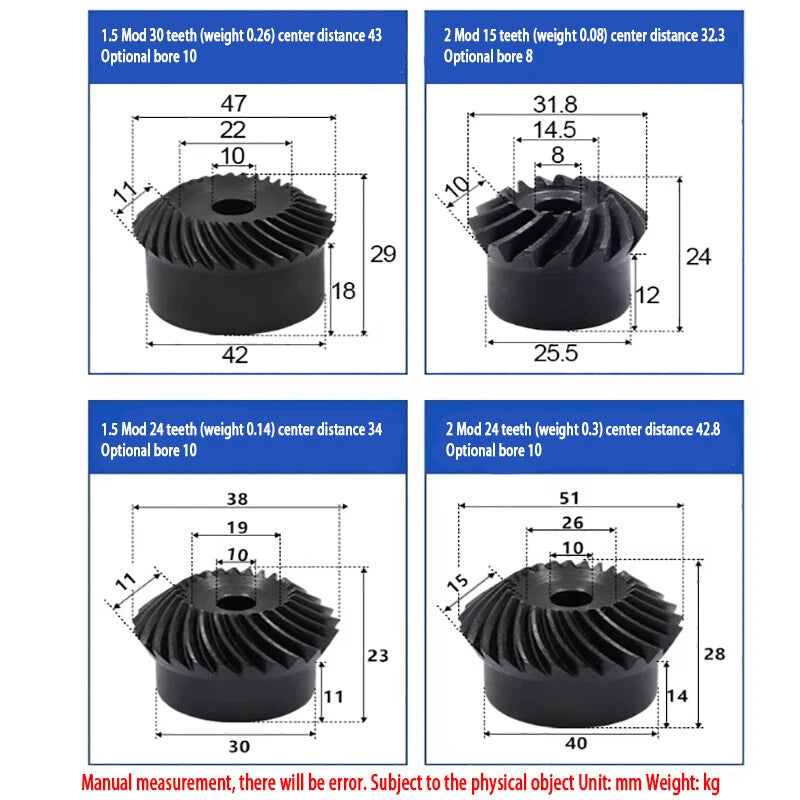 1 Set 1/1.5/2/2.5/3/4/5/6 Mod Umbrella Spiral Bevel Gear Helical 90° 45# steel