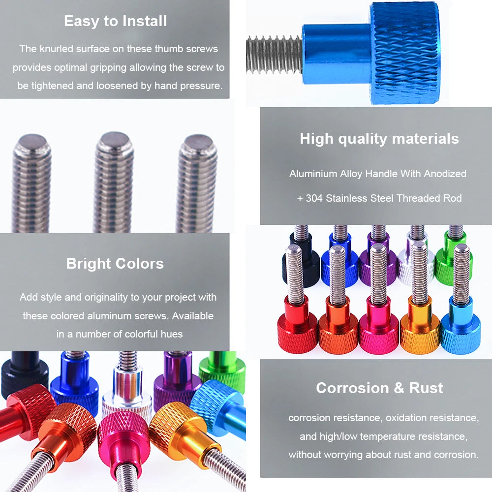 M6 Knurled Thumb Screws Aluminium + Stainless Steel Hand Tighten Grip Knob Bolts