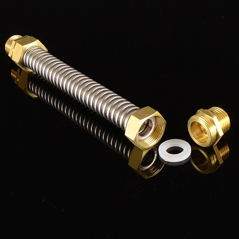 Corrugated Flexible Water Supply Hose with Brass Fittings — 1/2", 3/4", 1" | Hot & Cold