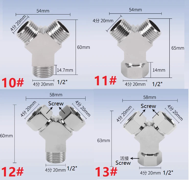 Solid Brass Y-Shape BSP Pipe Fitting — Equal Female Male Thread Connector