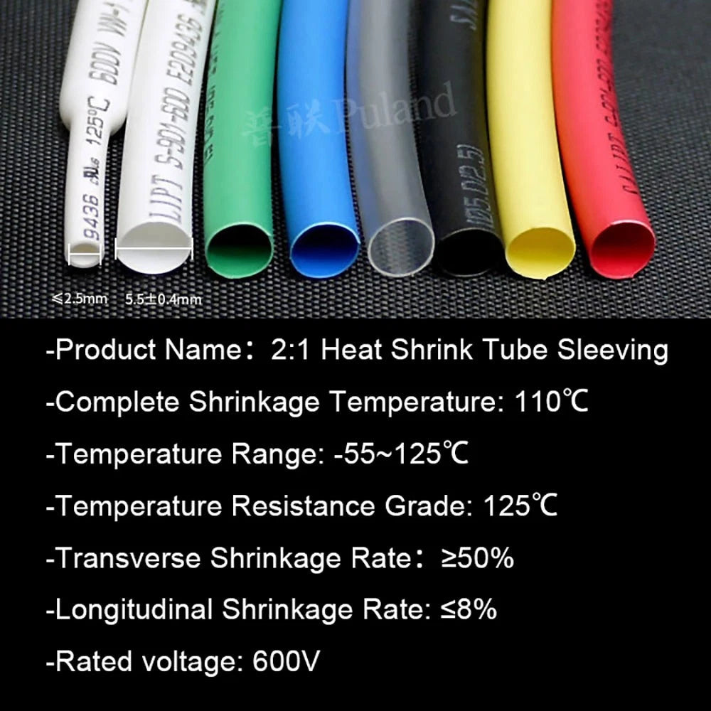 φ6–6.5mm Heat Shrink Tubing 2:1 — Electrical Wire Sleeving, Multiple Colors & Lengths