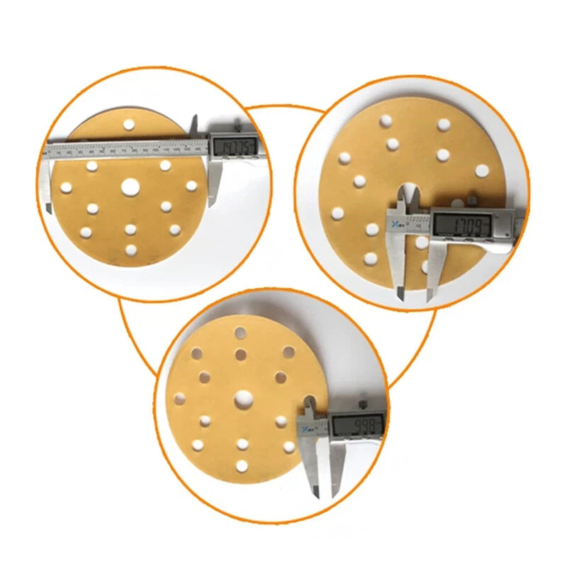 6" 150mm 15 Hole Yellow Sandpaper Wet And Dry Sanding Discs Pads 40-1000 Grit