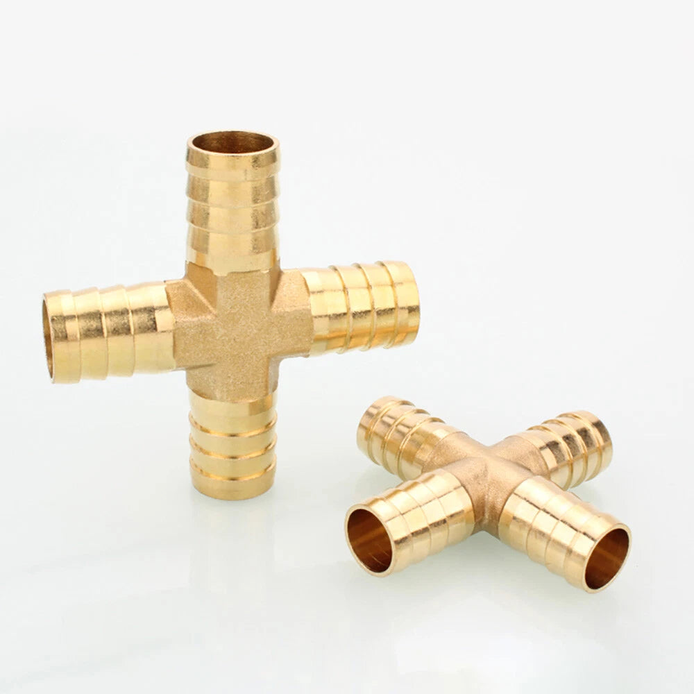 Cross Barb Hose Tail Fitting — 4-Way Connector for Air, Water & Fuel Lines | Brass or Stainless Steel A2