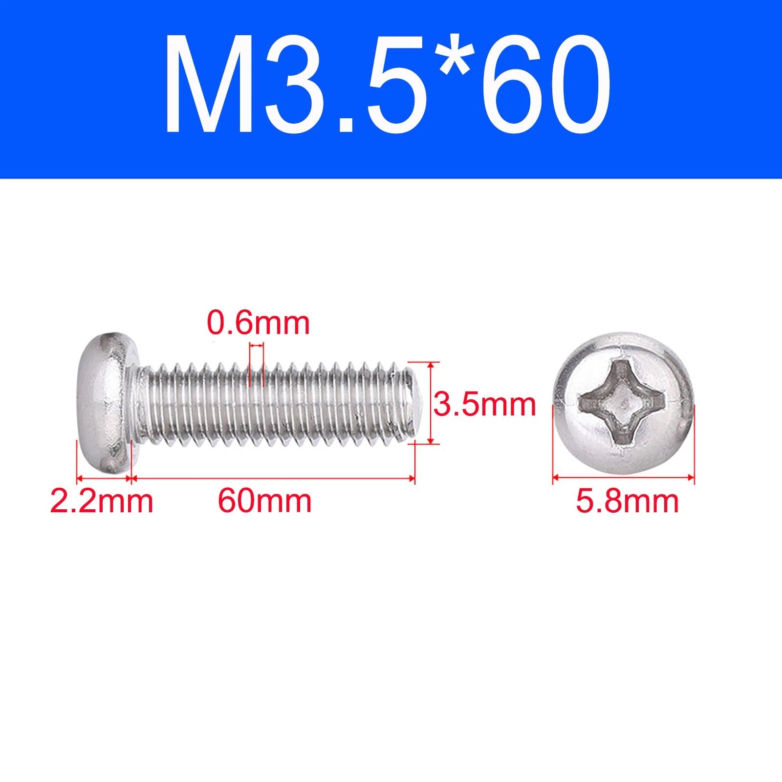 M3 M3.5 M4 M5 A2 Stainless Steel Pozi Pan Head Machine Screws DIN 7985