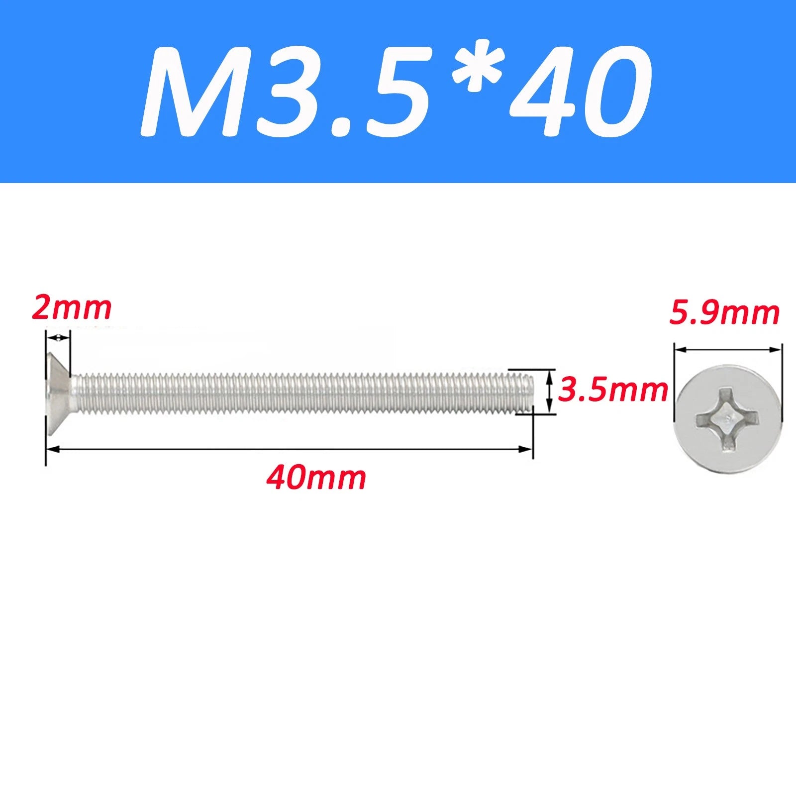 A2 Stainless Steel Countersunk Phillips Machine Screws DIN 965 — Extra Long M2–M12