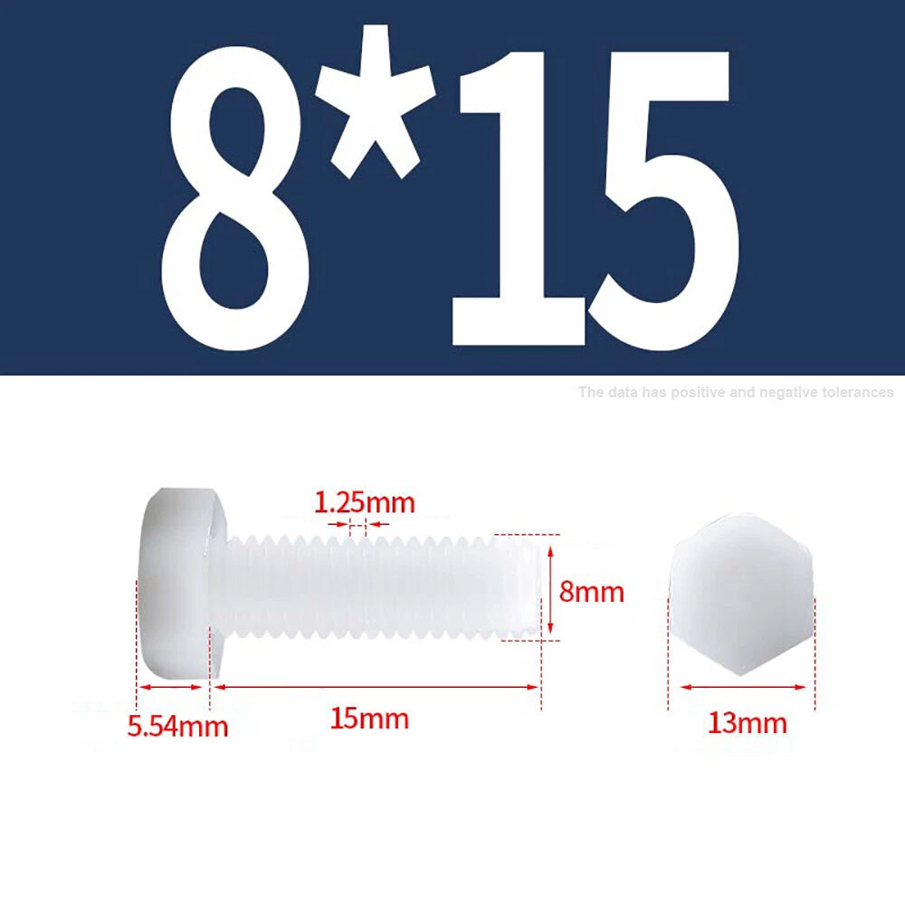 M3–M12 White Nylon Hex Bolts | Plastic Hexagon Head Machine Screws DIN 933